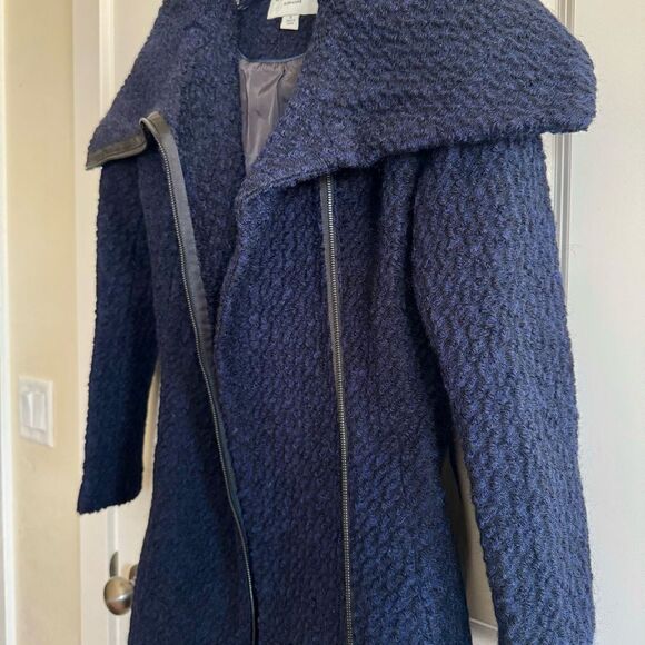 Cole Haan Blue Teddy Jacket with Oversized Collar and Belt - Picture 9 of 10